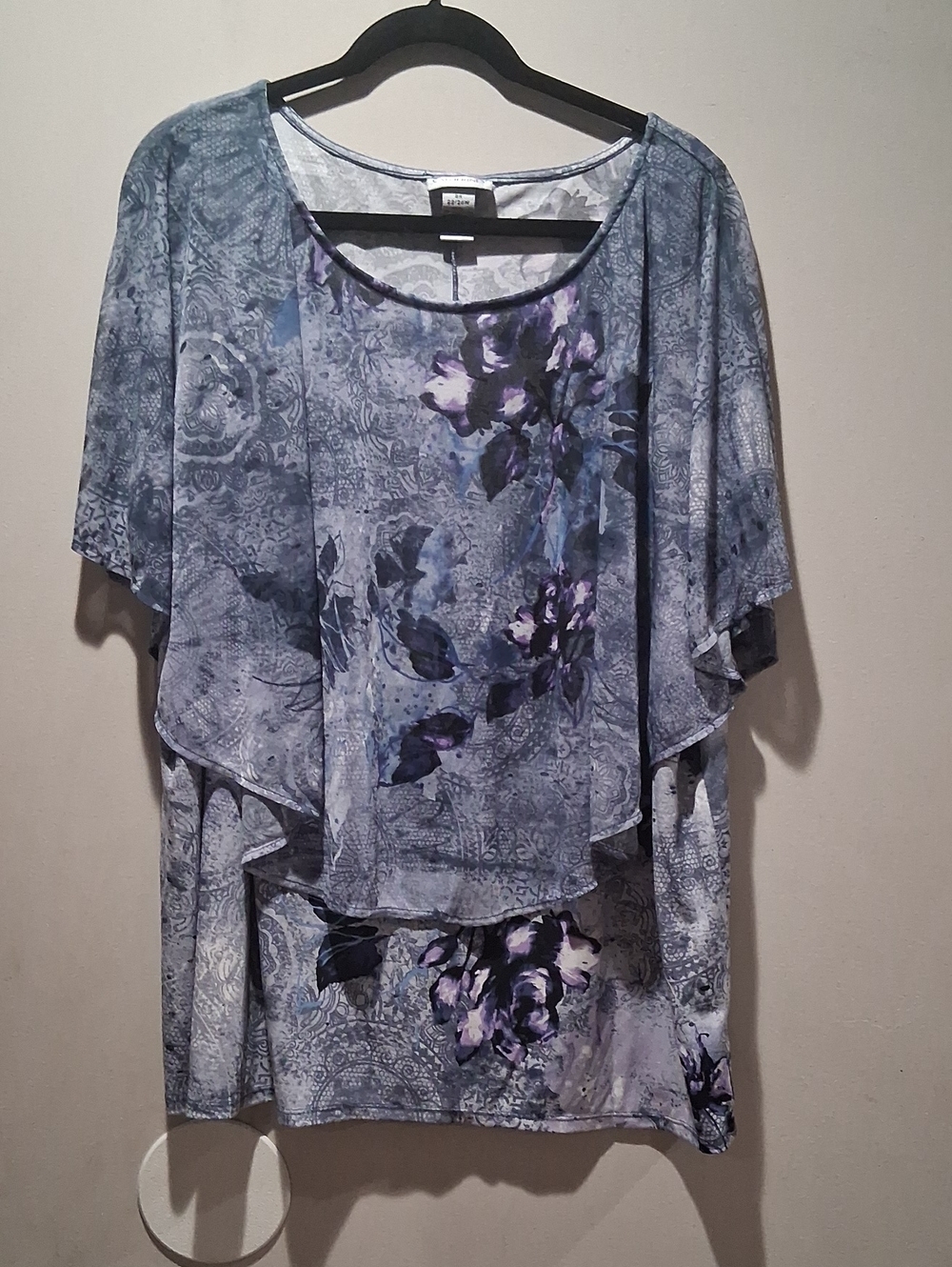 Catherines Blue Floral Layered Tunic with Purple Accents